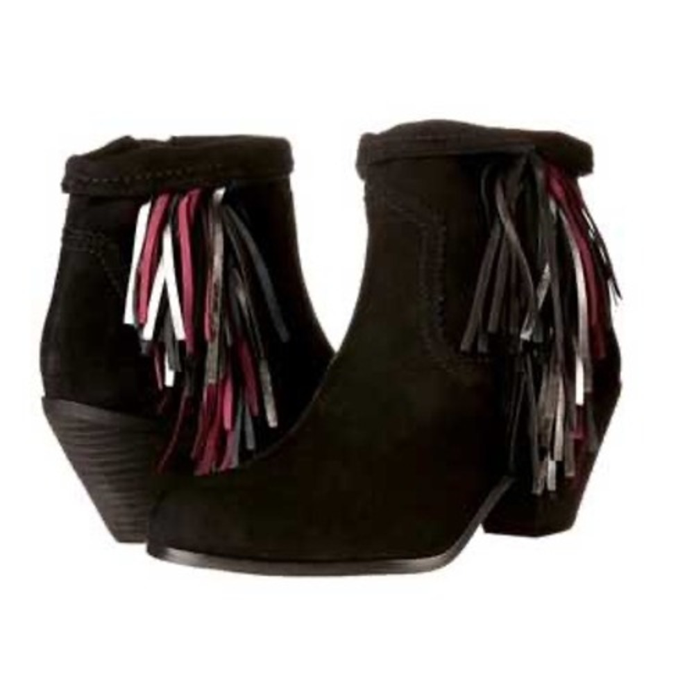 Sam Edelman Louie Black Suede Fringe Ankle Boots Western Pointed Toe Size 9